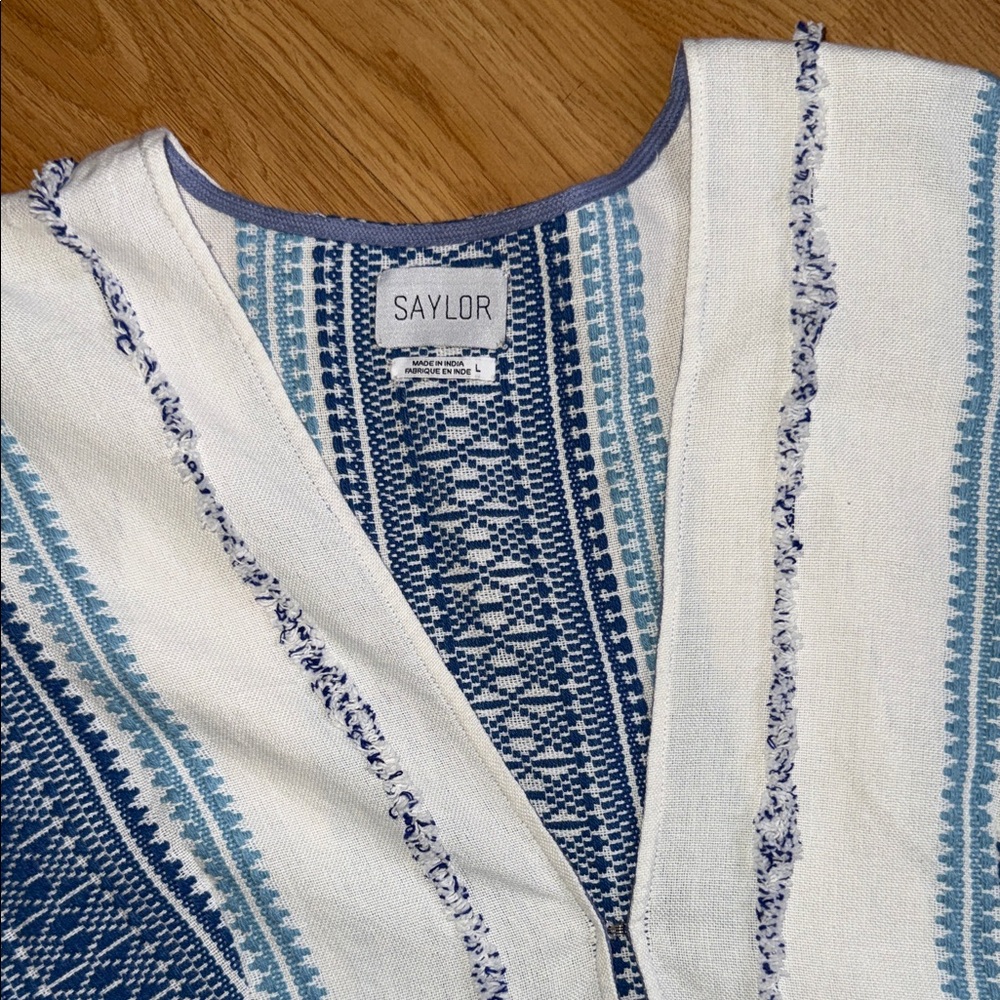 Saylor X Revovle White blue ruffle sleeve midi dress Coastal Midi Boho Size L - Picture 5 of 12